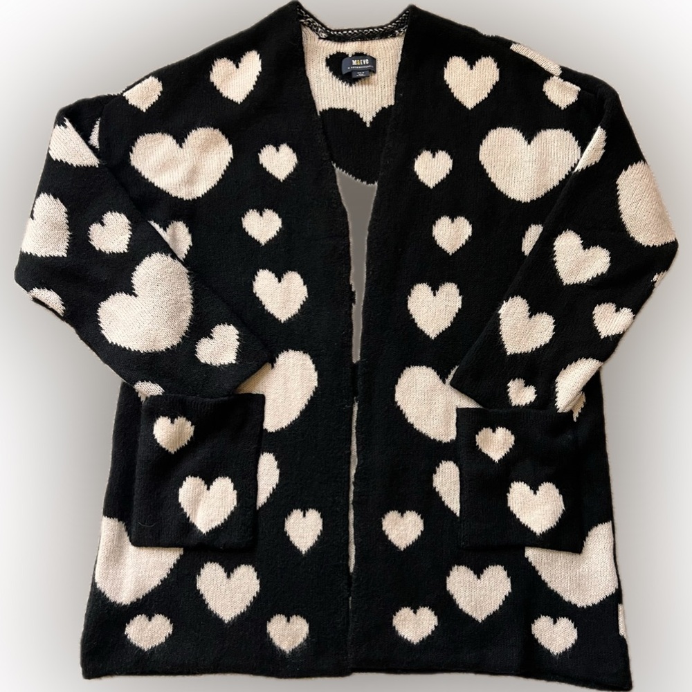 Maeve by Anthropologie Halley hearts grannie cardigan pockets very oversized S - Picture 2 of 13